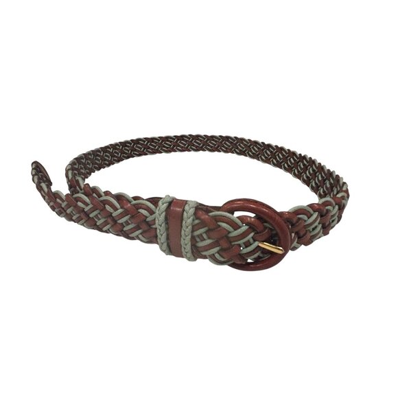 Talbots Woven Leather Belt Brown Green Braided Boho Western XXL 46 Long - Picture 10 of 12